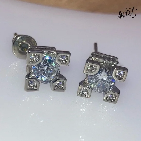 Simulated Diamond Multi Gemstone Stud Earrings - Picture 2 of 6